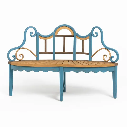 Holzbank Rund Blau und Gold 120cm-trivelqor