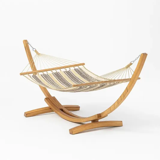 Baumwolle Hängematte mit Holzständer Beige/Schwarz-trivelqor