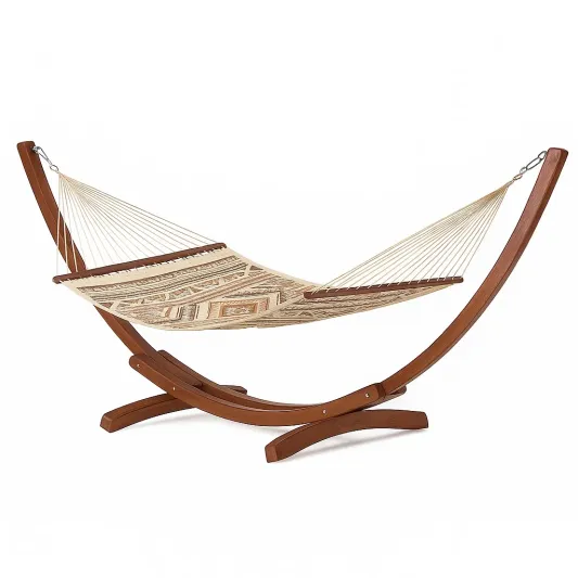Hängematte mit Holzgestell aus Baumwolle Beige/Braun-trivelqor