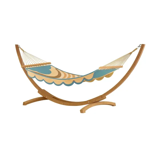 Baumwoll-Polyester Hängematte mit Holzgestell Mehrfarbig 300cm-trivelqor