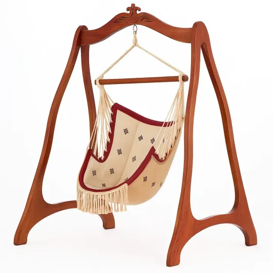 Hängesessel mit Holzgestell Beige Rot Baumwolle-trivelqor