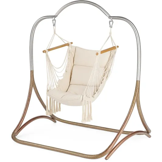 Hängesessel mit Gestell Baumwolle Metall Beige-trivelqor
