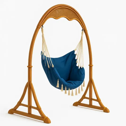 Hängesessel mit Holzrahmen und Baumwollgewebe Blau-trivelqor
