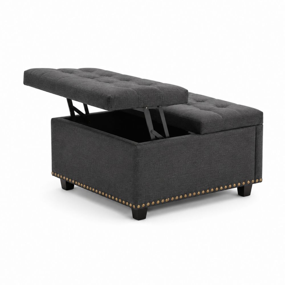 Banc de rangement en tissu avec pieds en bois