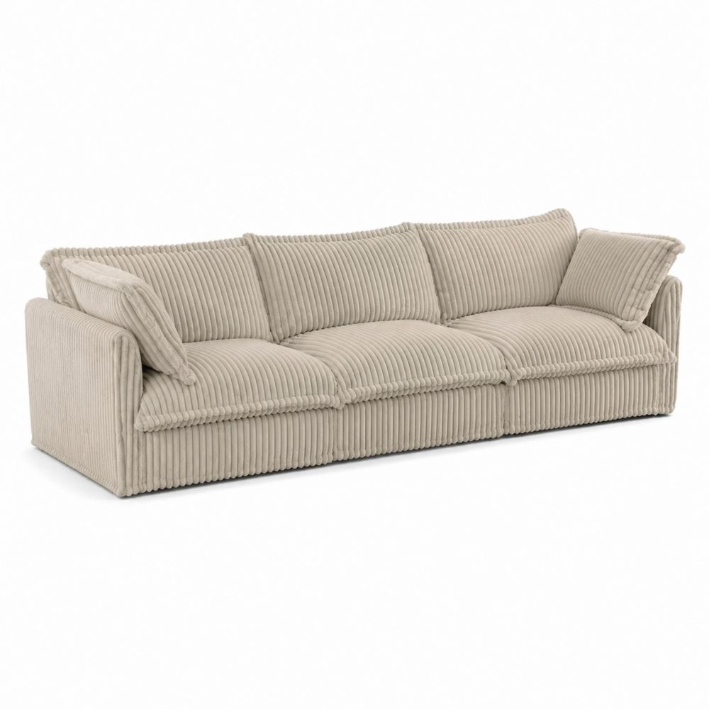 Canapé en velours côtelé beige 300x100x85 cm