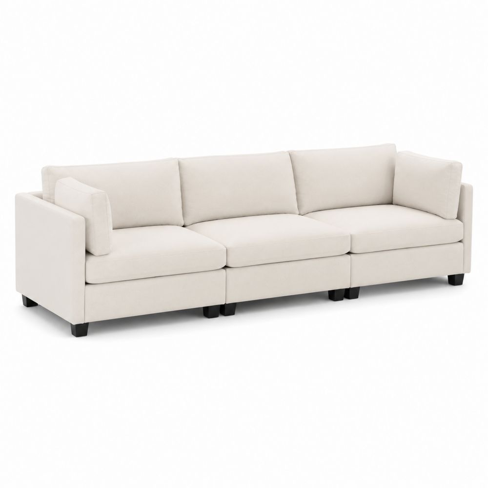 Canapé modulable 3 places tissu lin Beige
