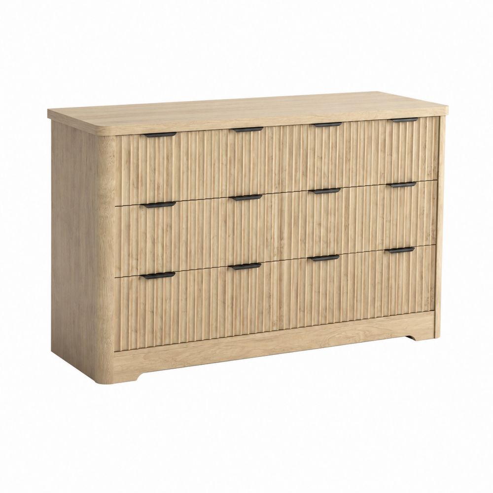 Commode à 6 tiroirs en chêne avec poignées métalliques