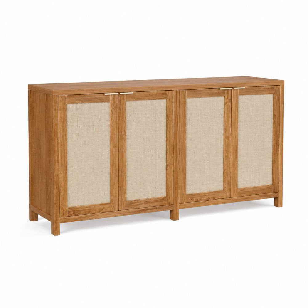 Buffet en Bois et Lin 4 Portes 180x45x90 cm