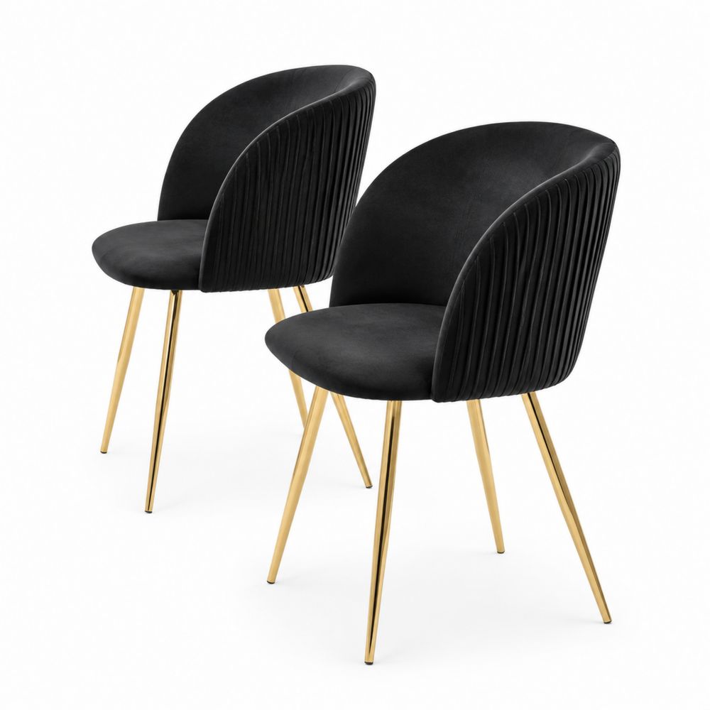 Lot de 2 chaises en velours noir avec pieds en métal doré