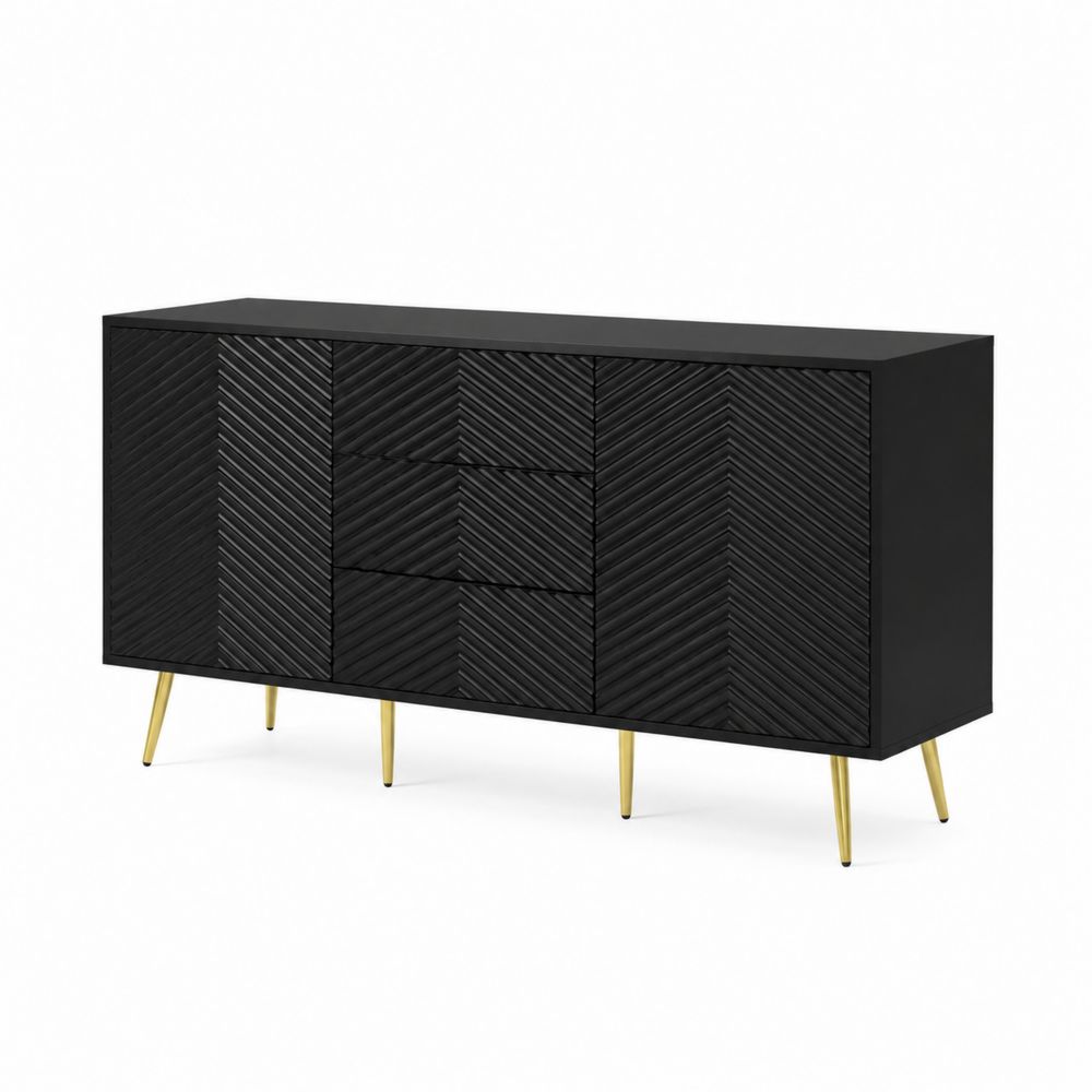 Buffet en Bois Noir avec Pieds Métal Doré 150x40x80 cm