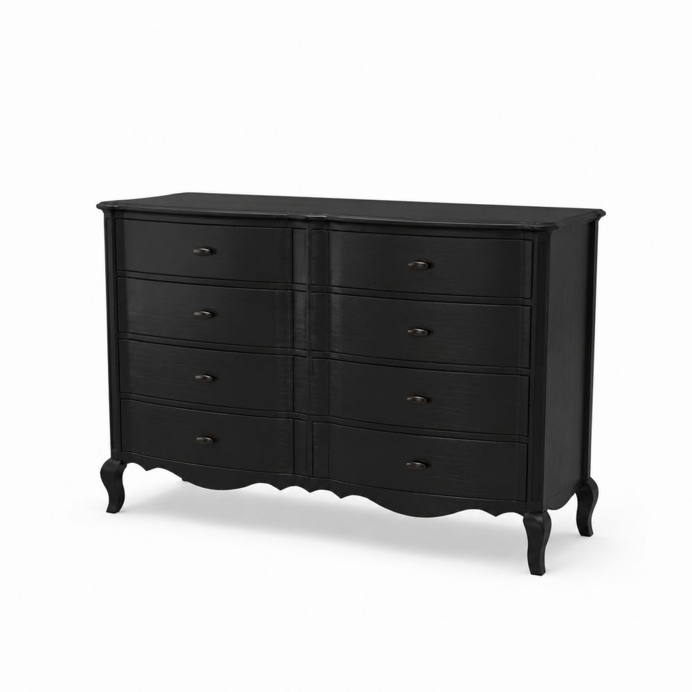Commode en Bois à 8 Tiroirs Noir 120x45x85cm