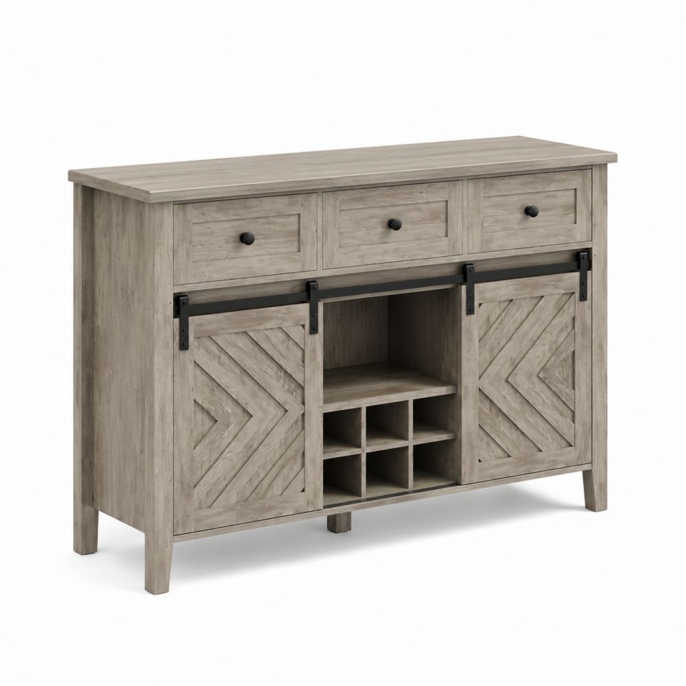 Buffet en bois avec portes coulissantes et casiers à vin