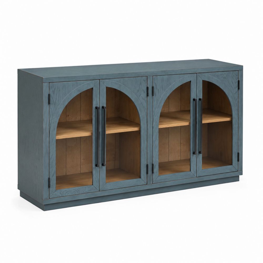 Buffet en bois avec portes en verre trempé Bleu