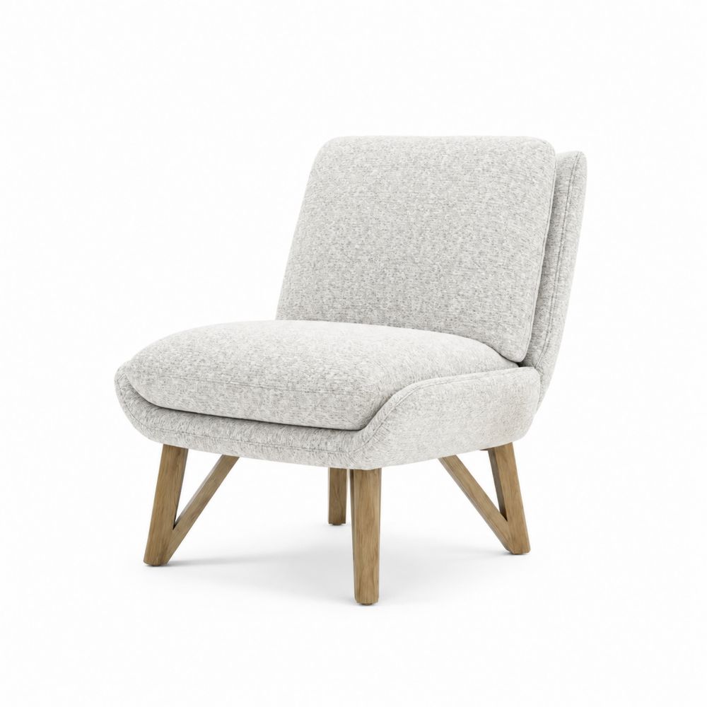Chaise en tissu polyester gris clair avec pieds en bois de chêne