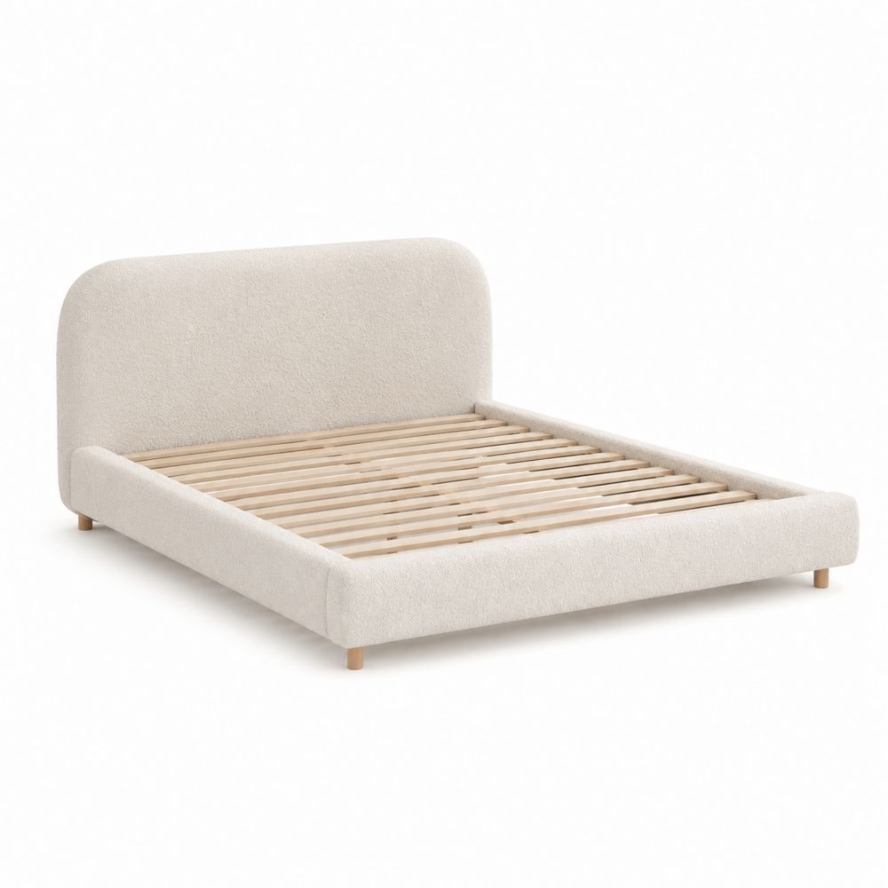 Lit double en bois avec rembourrage en tissu beige 200x160 cm