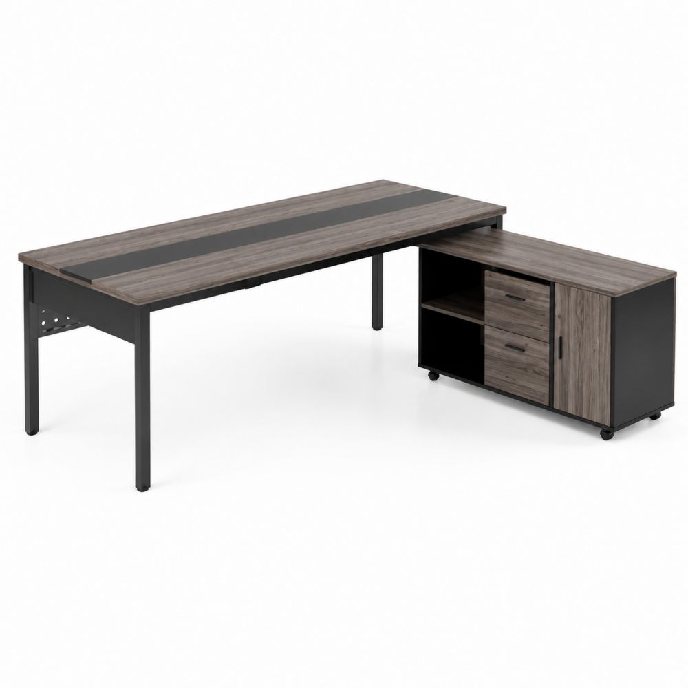 Bureau d'angle en bois et métal avec rangement