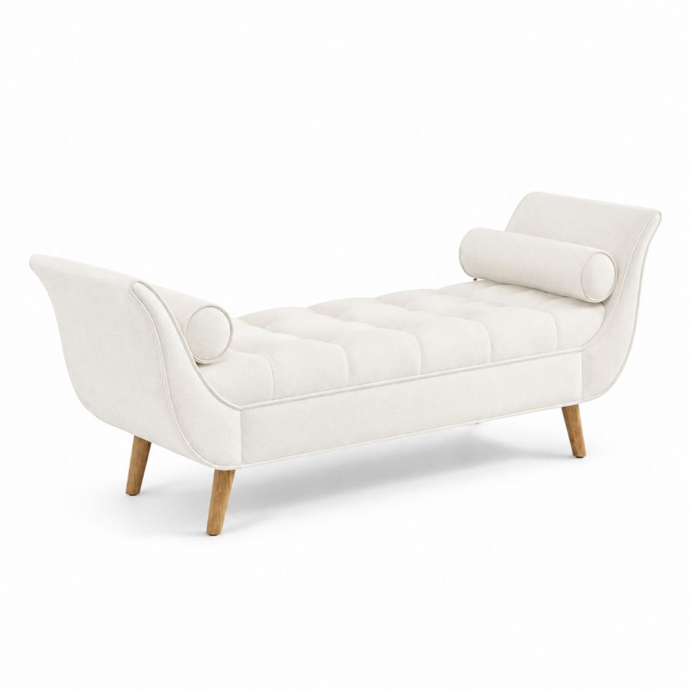 Banc de salon rectangulaire 180 cm tissu blanc pieds bois