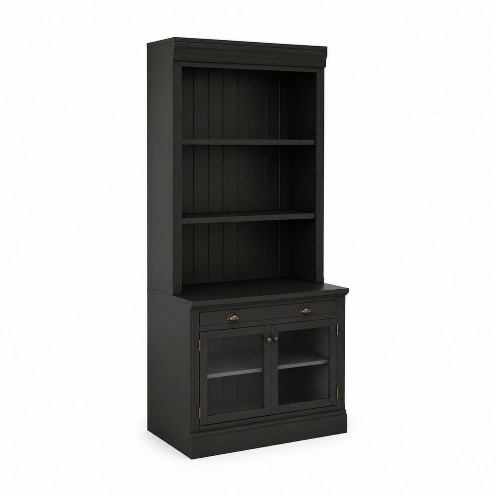 Bibliothèque en bois à portes vitrées noir