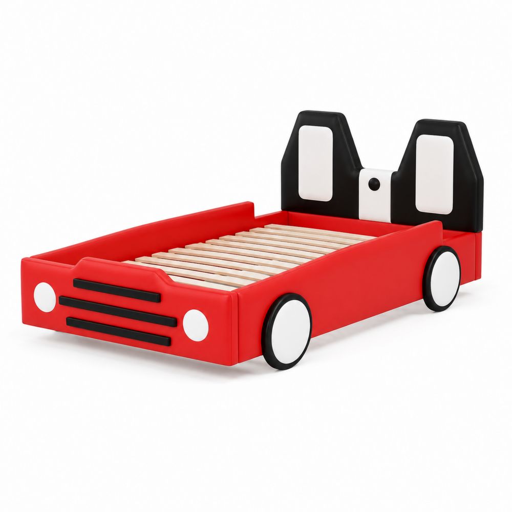 Lit enfant voiture rouge 90x200 cm bois et plastique