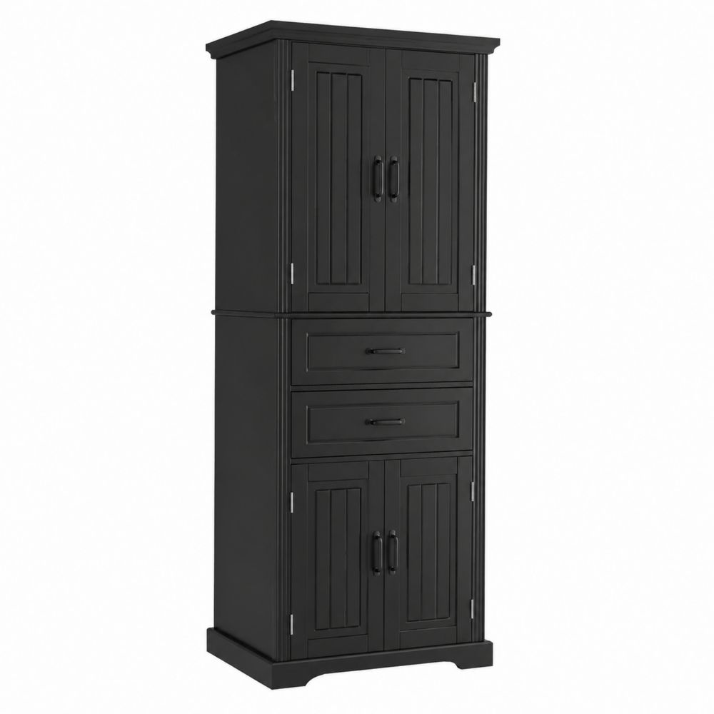 Armoire de Cuisine Haute 4 Portes 2 Tiroirs Bois Noir