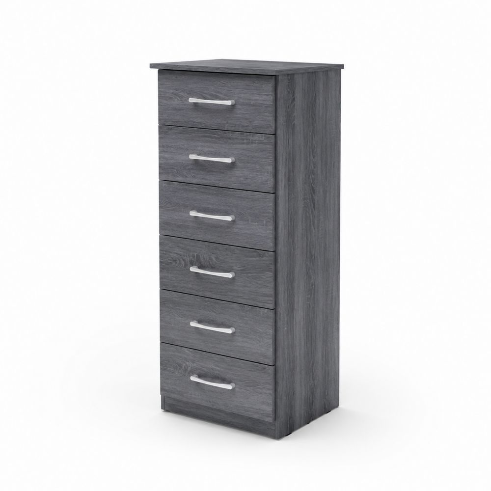 Commode haute 6 tiroirs bois gris