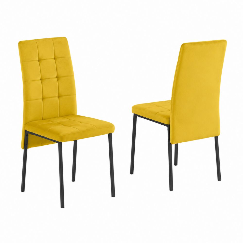 Chaises en velours jaune avec structure métallique, lot de 2