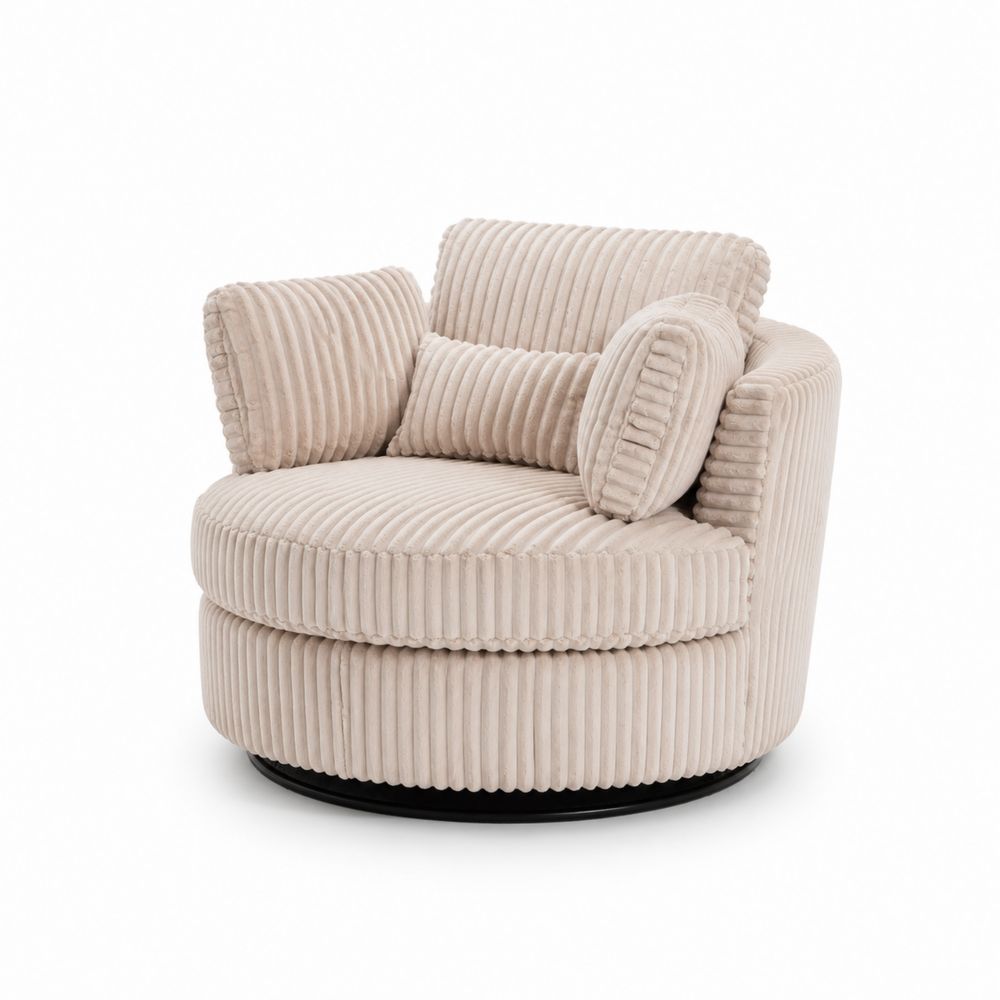 Fauteuil rond pivotant en velours côtelé beige