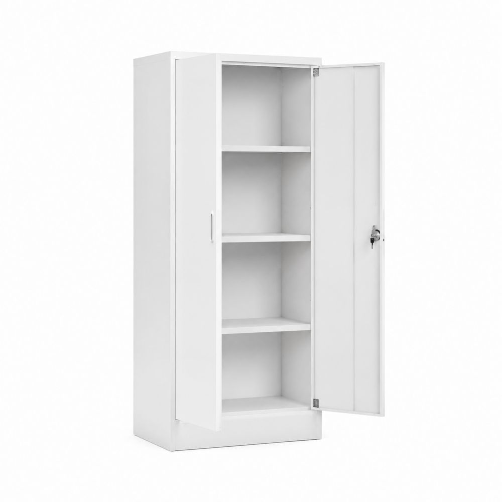 Armoire de bureau en métal blanc avec étagères