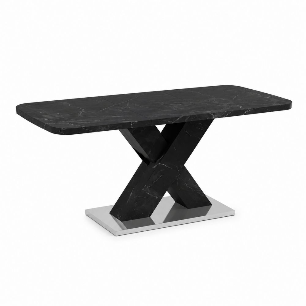 Table de salle à manger en marbre noir avec base en acier inoxydable