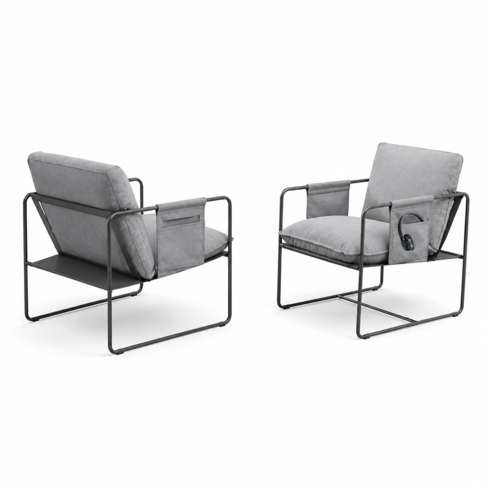 Fauteuil de salon avec cadre en métal et coussins en tissu Gris