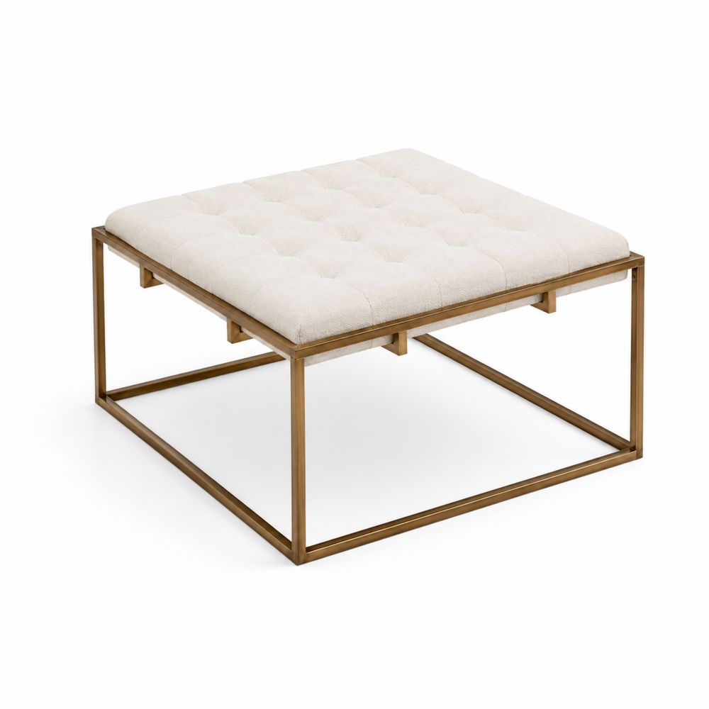 Repose-pieds en métal doré avec tissu en polyester beige 60x60x40 cm