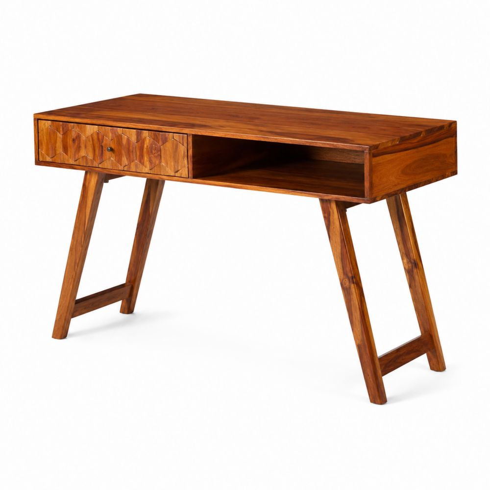 Bureau en bois de sheesham avec tiroir et espace de rangement