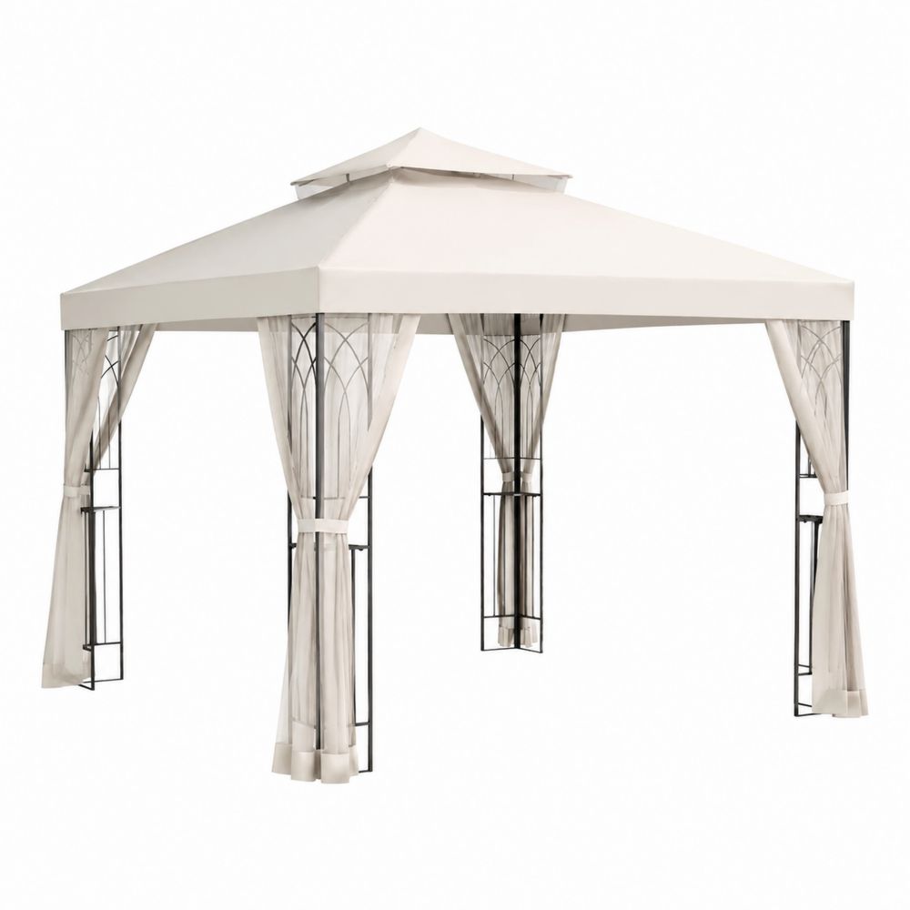 Tonnelle carrée 3x3 m en acier avec toit en polyester Beige