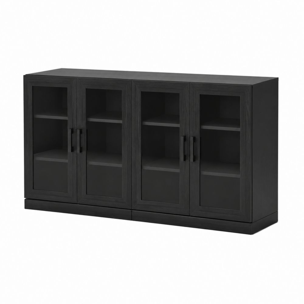 Buffet en bois avec portes en verre trempé noir 180x45x90 cm