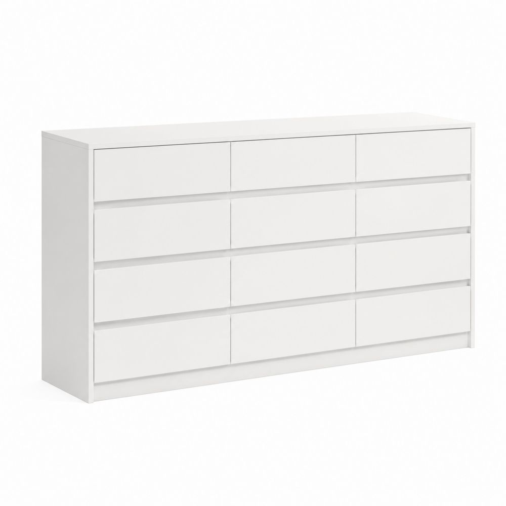Commode à 10 tiroirs en bois et MDF Blanc 150x40x95cm