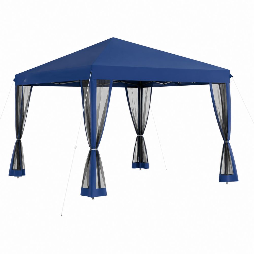 Pavillon de Jardin 3x3m en Polyester et Acier avec Moustiquaire - Bleu