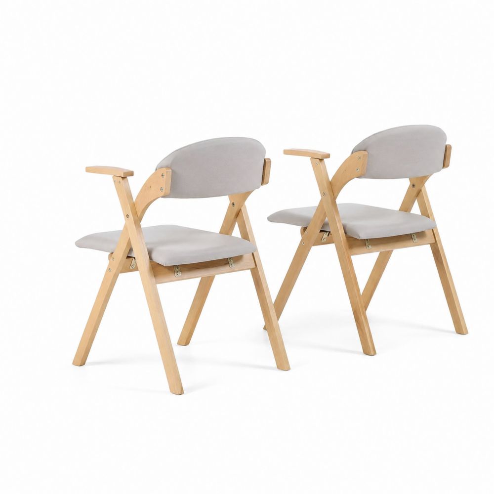 Set de 2 chaises en bois et tissu gris