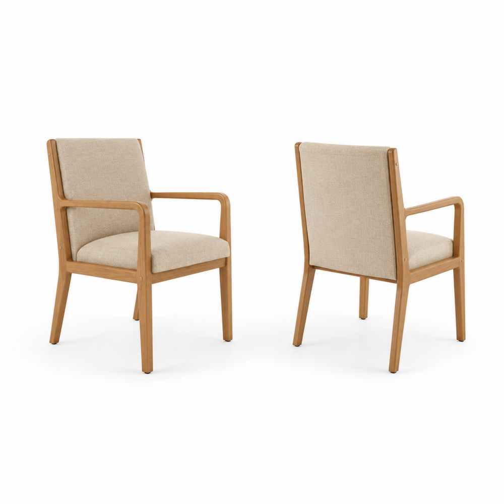 Chaises en Bois avec Coussin en Lin Beige