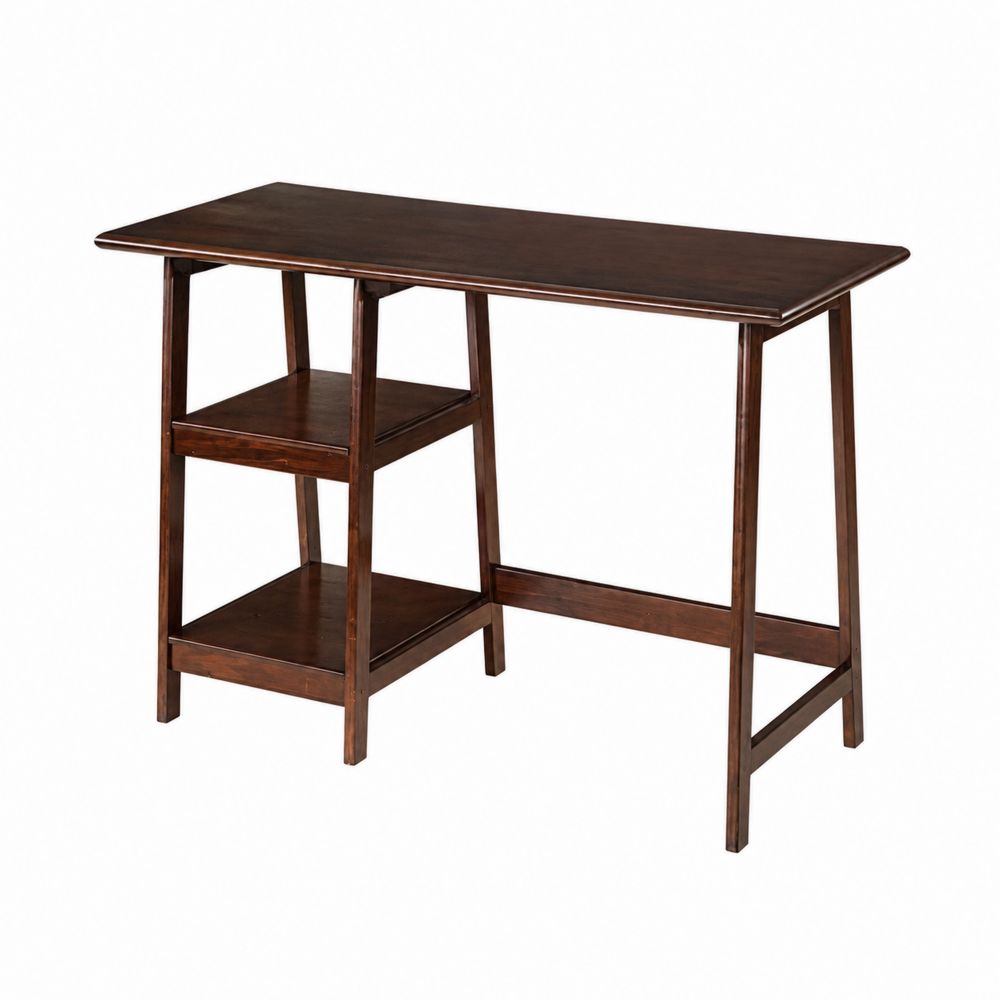 Bureau en bois massif avec étagères intégrées marron