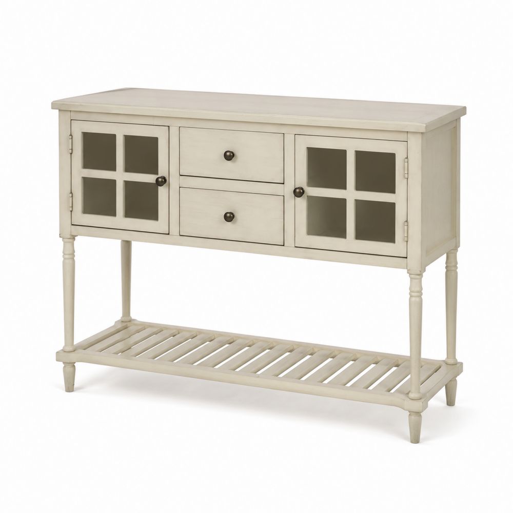 Console en Bois avec Portes en Verre Trempé Blanc