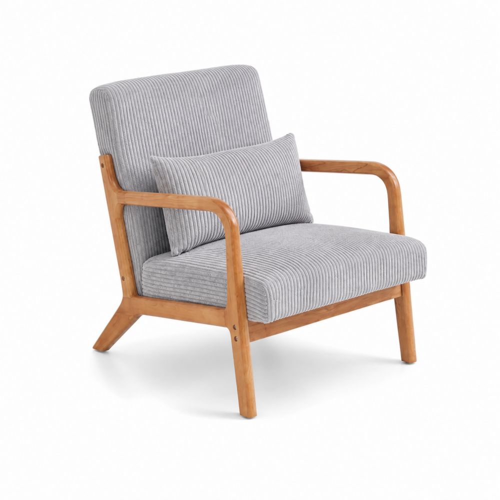 Chaise de salon en bois avec tissu côtelé gris