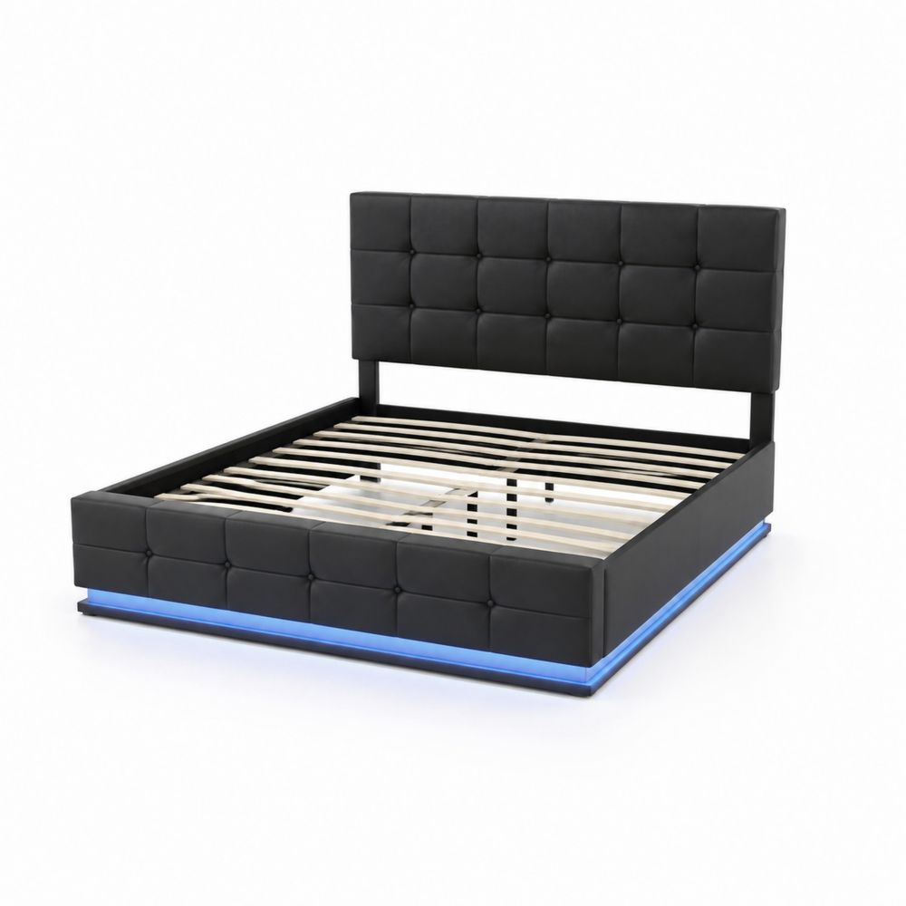 Lit double en simili cuir avec LED 140x200cm Noir
