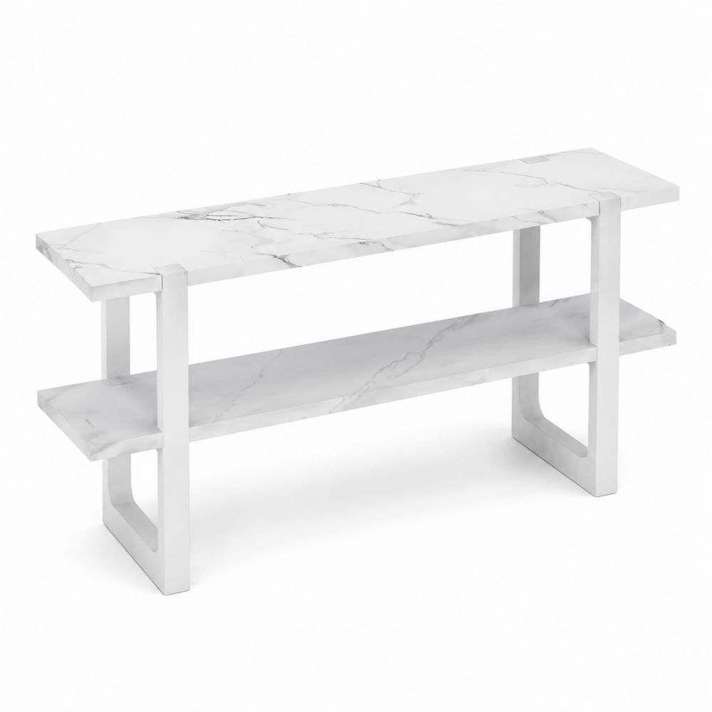 Console en marbre artificiel et métal peint Blanc 120x30x80 cm