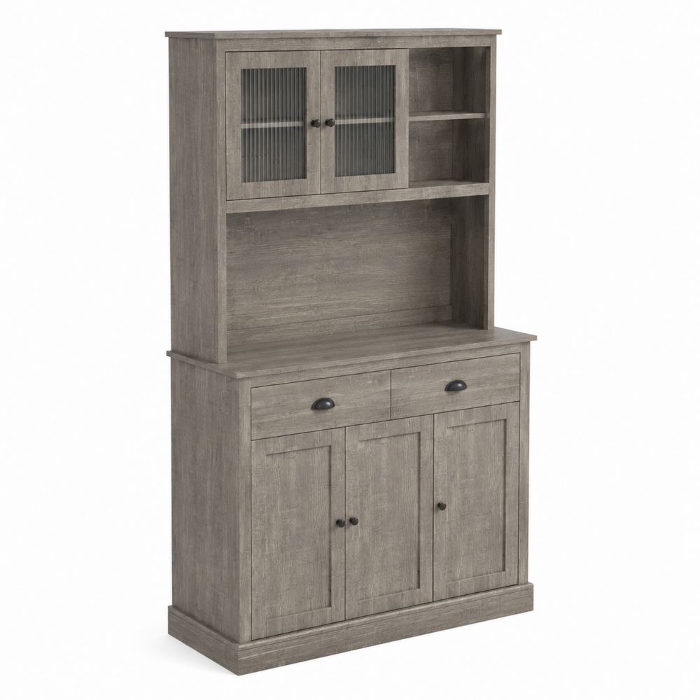 Buffet et vaisselier en bois avec portes vitrées striées gris