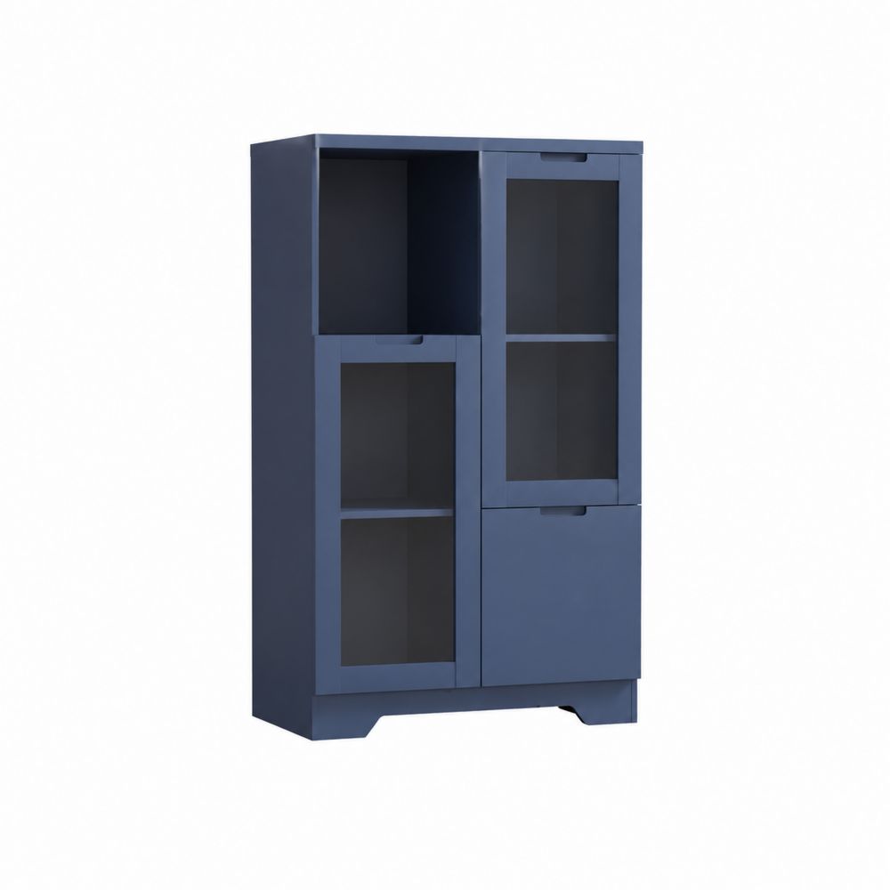Buffet vitré en bois bleu avec portes en verre trempé