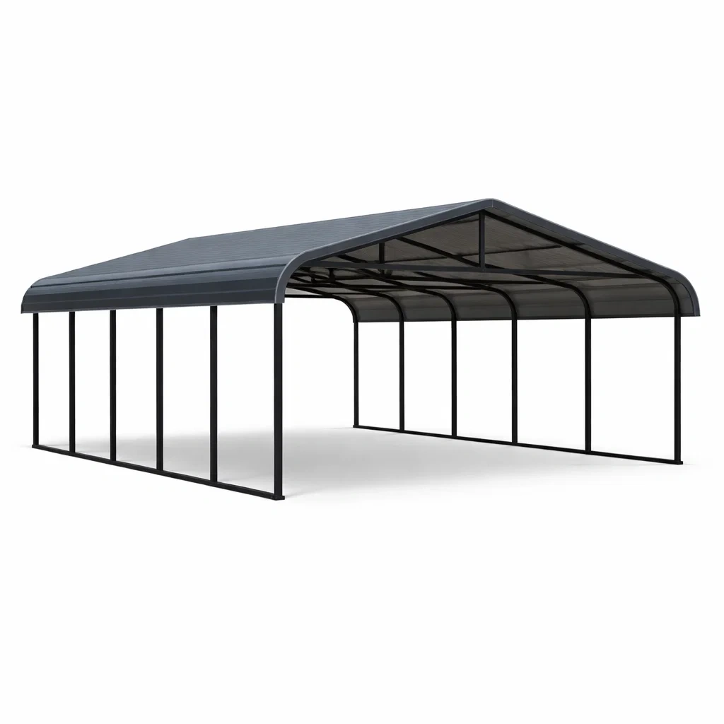 Stahl Carport 900x300x200 cm mit Polycarbonat Dach Grau-Homelito