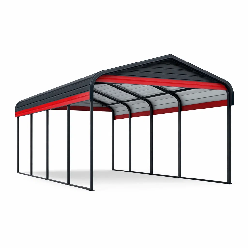 Stahl Carport Überdachung 6m x 3m Metallrahmen Schwarz/Rot-Homelito