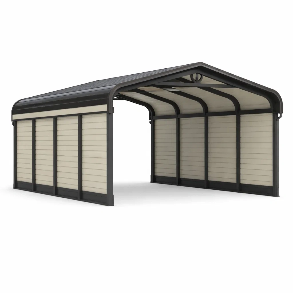 Carport Stahlrahmen Polycarbonat Schwarz Beige 500x300x250 cm-Homelito