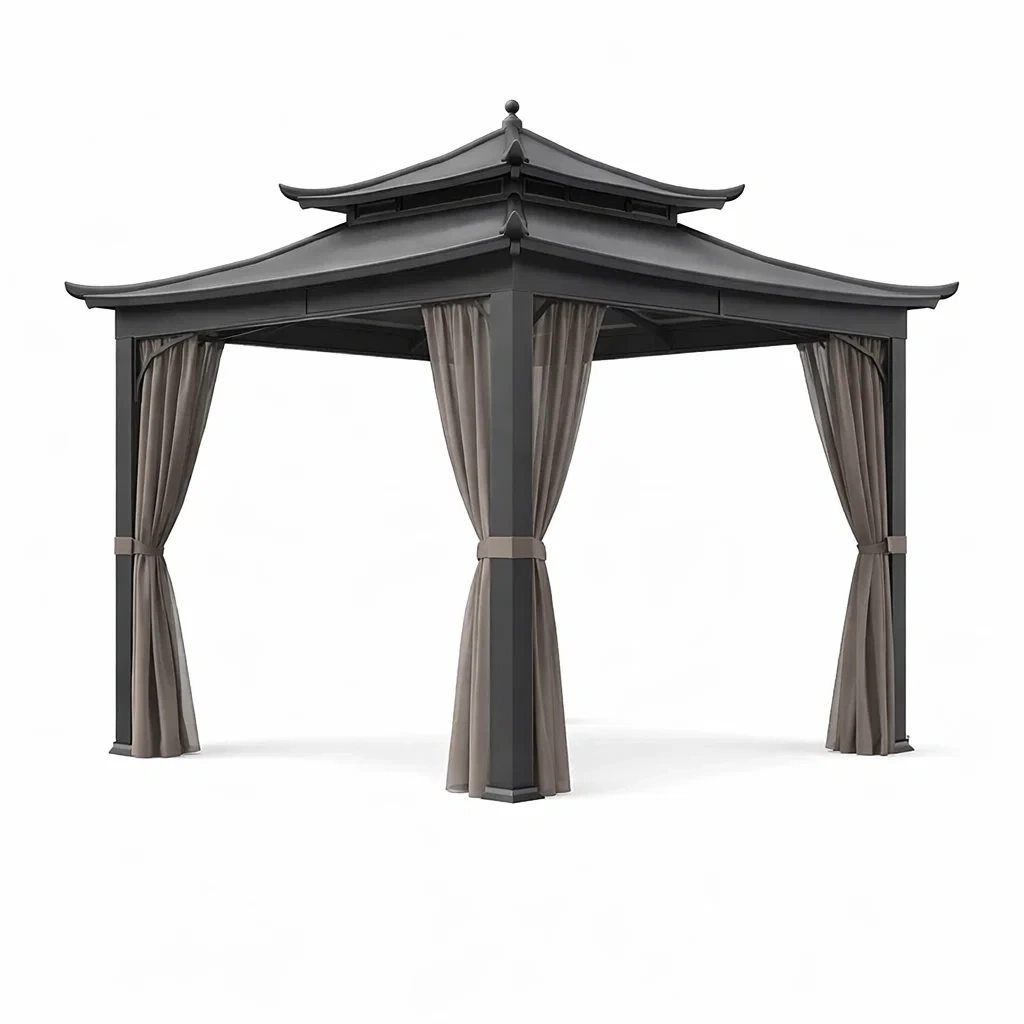 Gartenpavillon aus Aluminium mit Vorhängen 3x3x2.7m Schwarz-Homelito