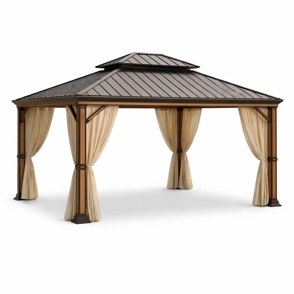 Pavillon aus Aluminium mit Polyester-Vorhängen 400x300x270 cm-Homelito